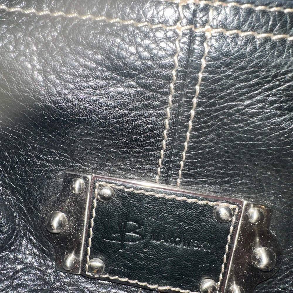 B. Makowsky Black Tote with Textured Leather and Contrast Stitching